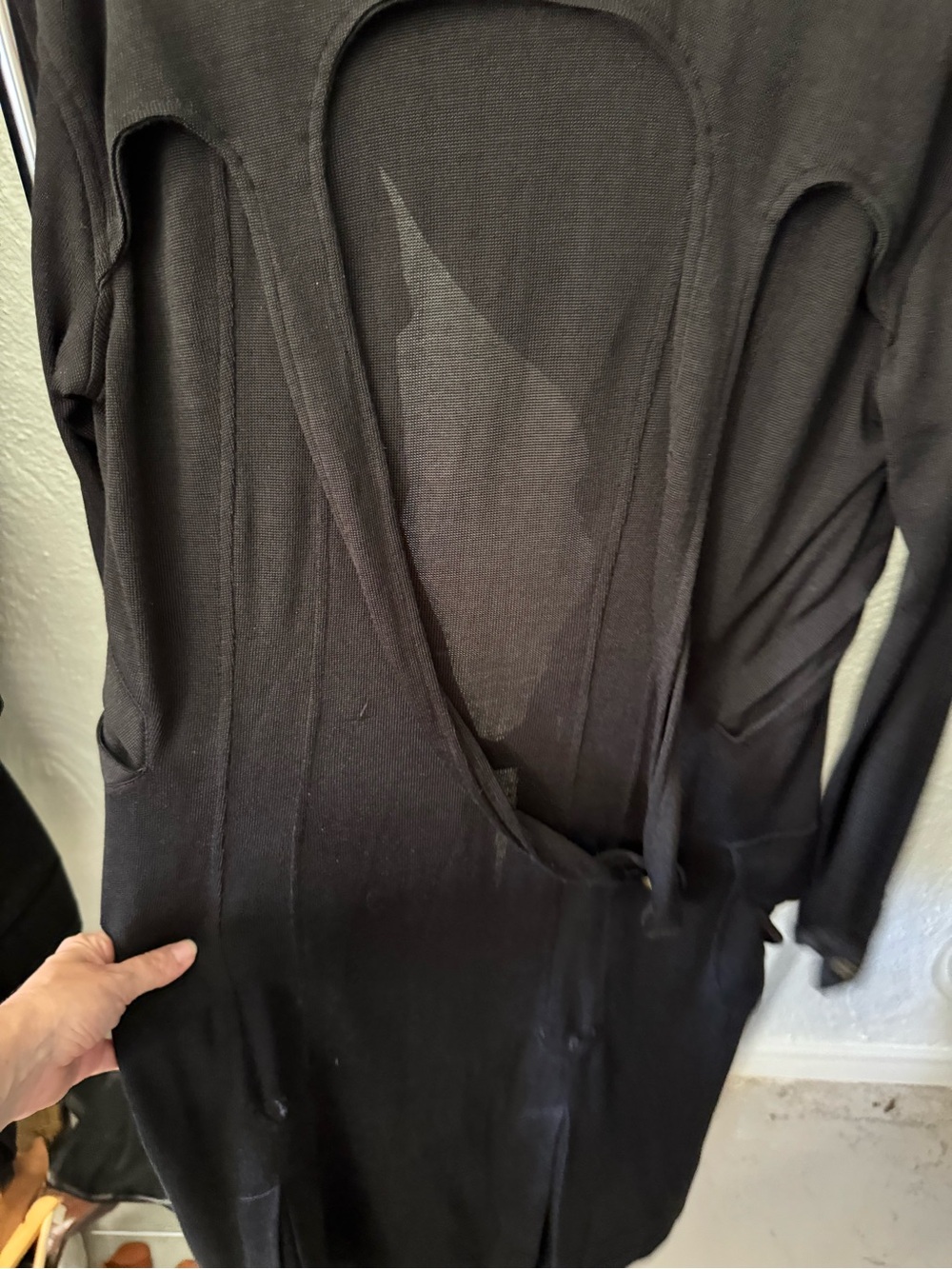 L.A.M.B. Black Draped Long Trench Coat with Embroidered Collar Detail - Picture 4 of 5